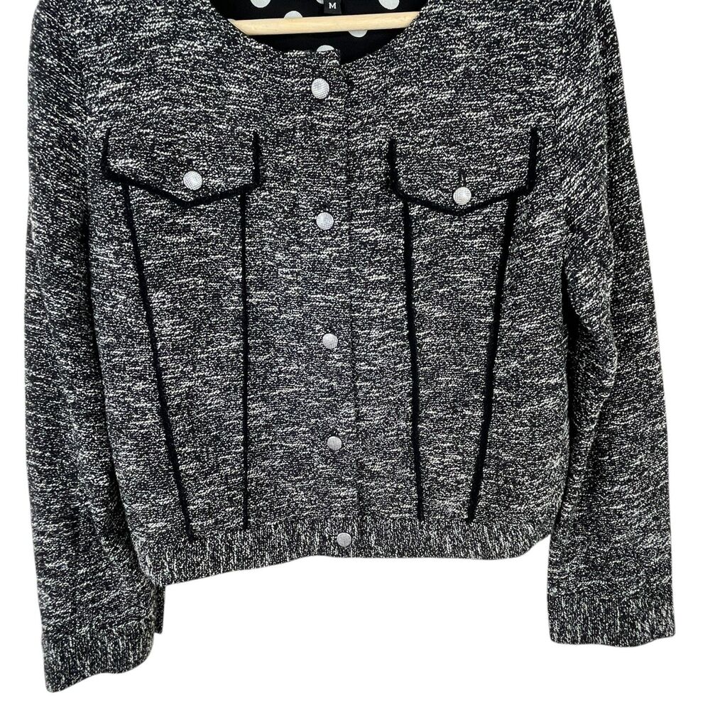 Slate & Willow Tweed Blazer Jacket Sz M Black Space-Dyed Contrast Pipe Trim - Picture 6 of 14